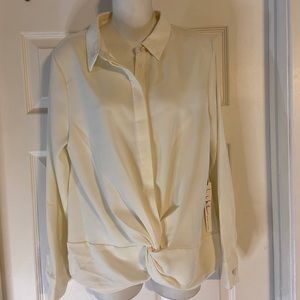 Nicole Miller Gather Front Long Sleeve Button Down